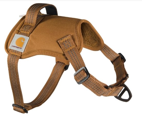 Brown Carhartt Nylon Duck No-Pull Harness featured as the best golden retriever harness for rugged, water-resistant wear.