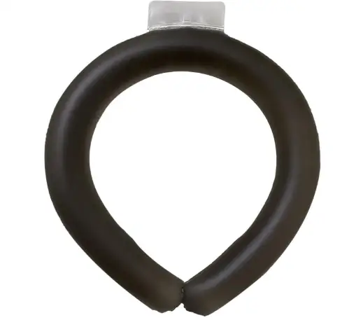 Black rounded rubber pet collar accessory or ring-style attachment featuring a clear plastic clip mount at the top.