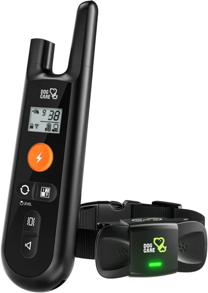 DOG CARE Dog Training Collar - Best Dog Training Collar for Small Dogs black remote transmitter with LCD screen and receiver collar