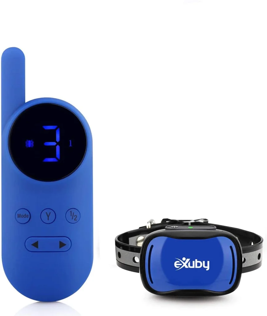 eXuby Vibrating Dog Collar (No Shock) - Best Dog Training Collar for Small Dogs blue remote transmitter and small receiver collar