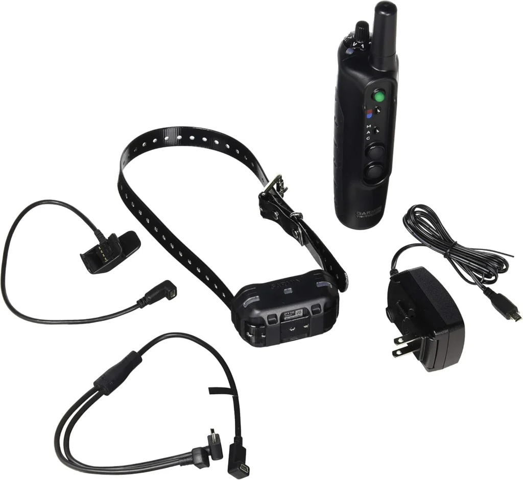 Garmin Pro 550 multi-dog e-collar system with handheld transmitter, collar receiver, and charging cables, recognized as the best e-collar for large dogs