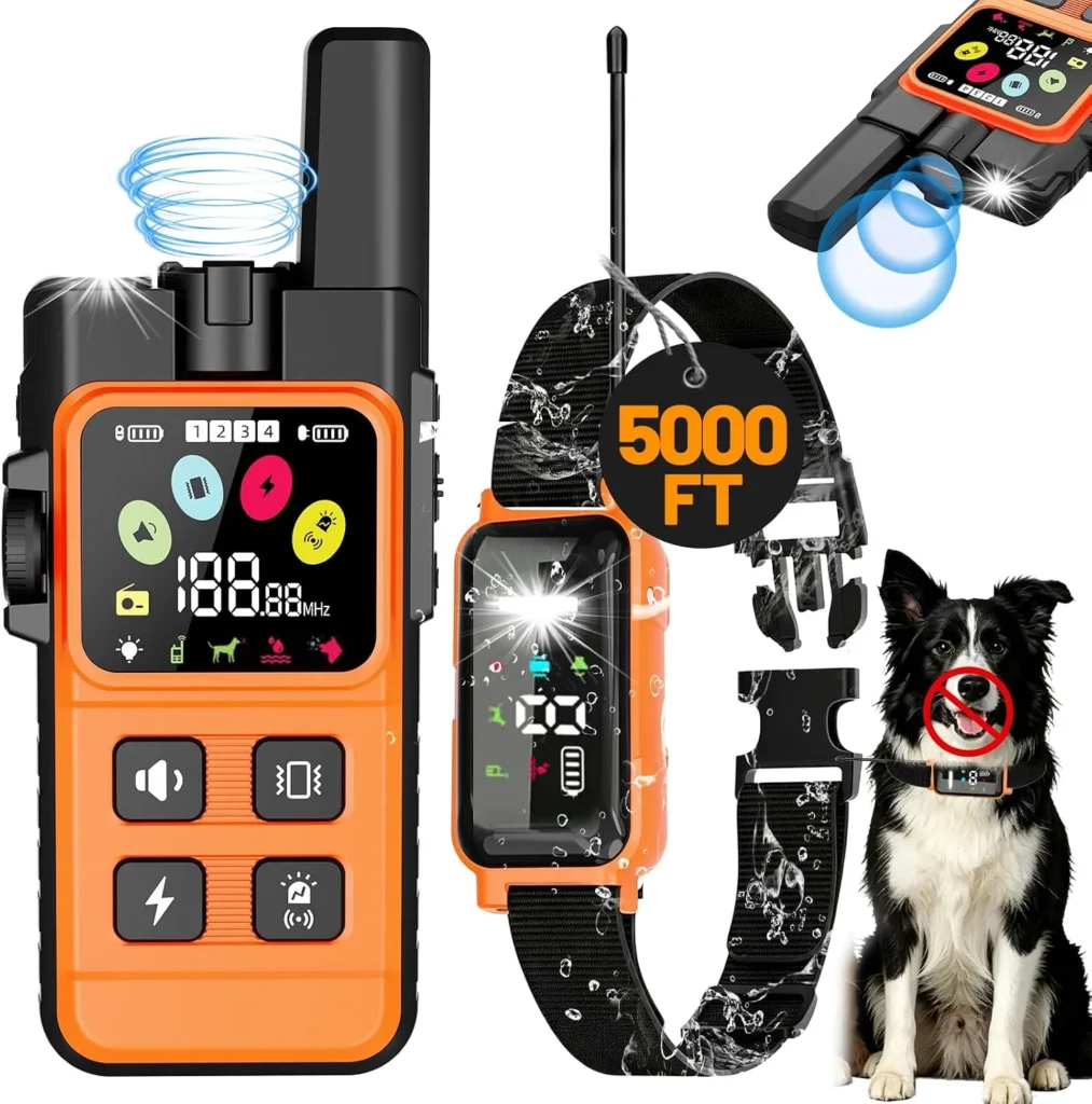 Dogtra 1902S HANDSFREE PLUS Boost & Lock orange transmitter with two dog e-collars and handsfree button, highlighting it as the best training collar for stubborn dogs
