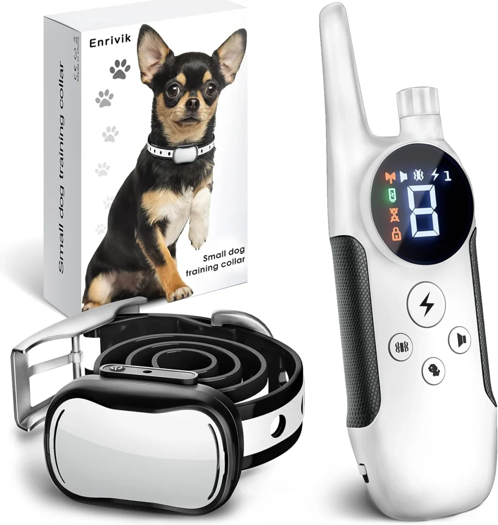 Enrivik Extra Small Dog Training Collar - Best Dog Training Collar for Small Dogs white remote transmitter and ultra-compact receiver collar