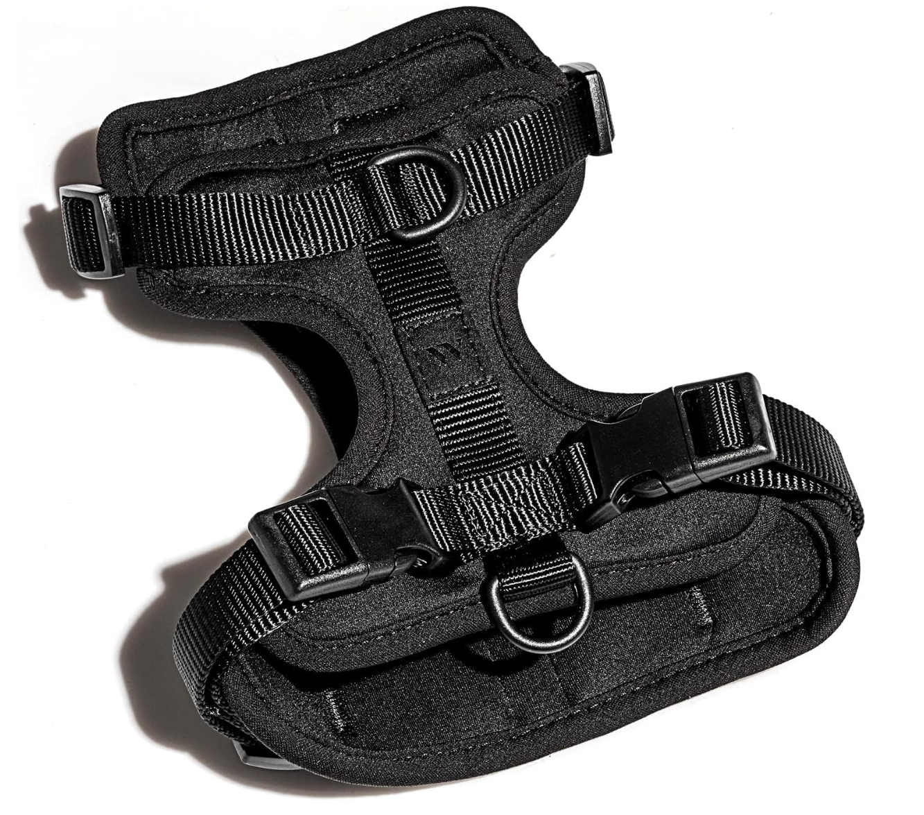 Black Wild One cushioned padded dog harness with front and back D-ring leash clips   